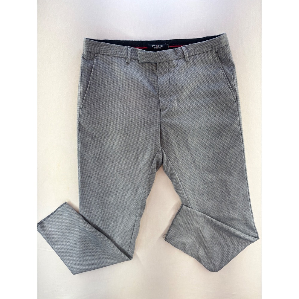 Twisted Tailor Heidi Trouser Blue Micro Houndstooth Dress Pants Mens 32 S